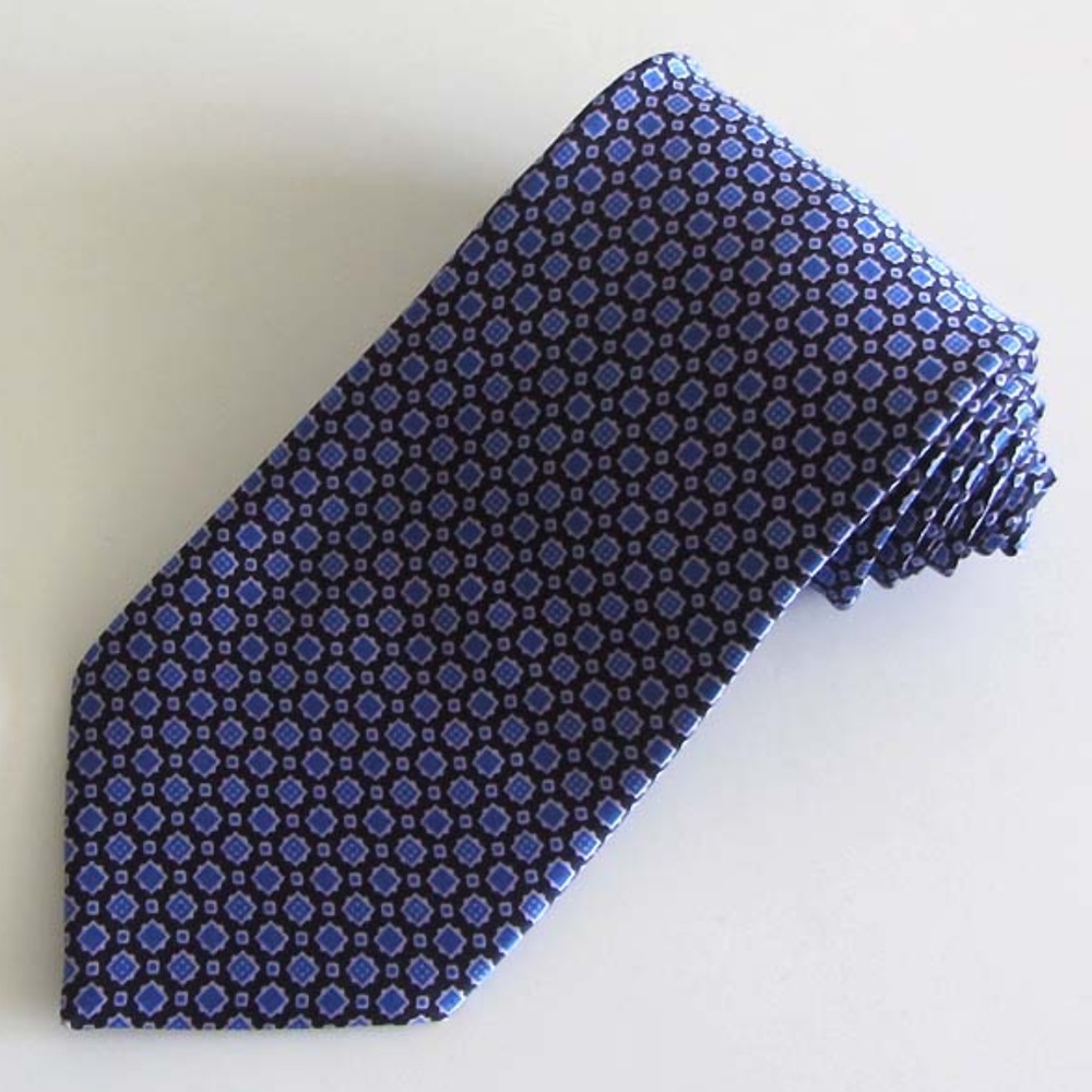 STEFANO RICCI blue square print neck tie 100% silk